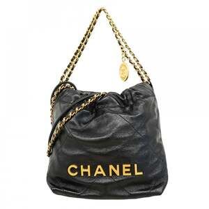 Chanel Shoulder Bag Chain 22 Calfskin Black Women's
